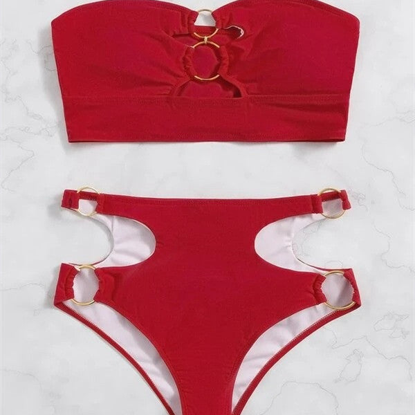 Solid Colour Split Swimming Costume Female