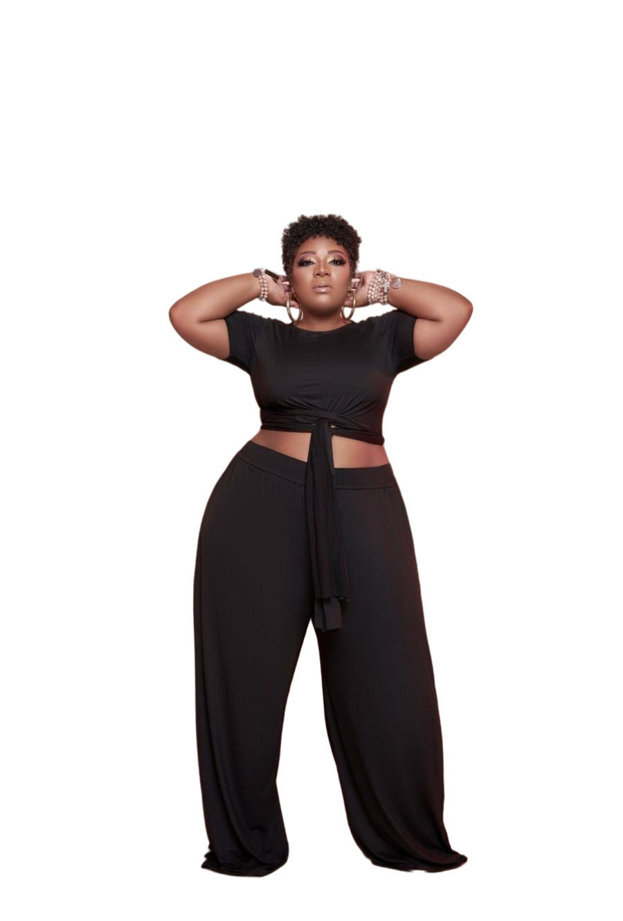Plus Size 2 Piece Set Wide Leg Trousers