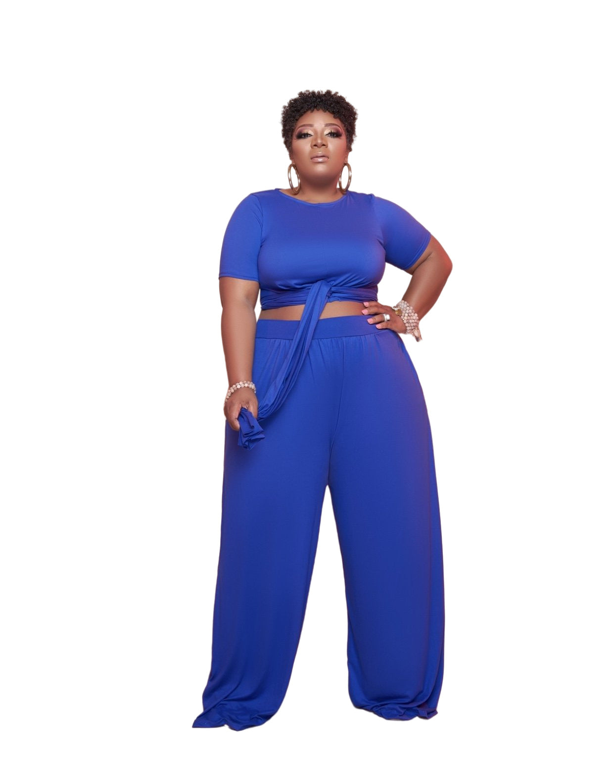 Plus Size 2 Piece Set Wide Leg Trousers
