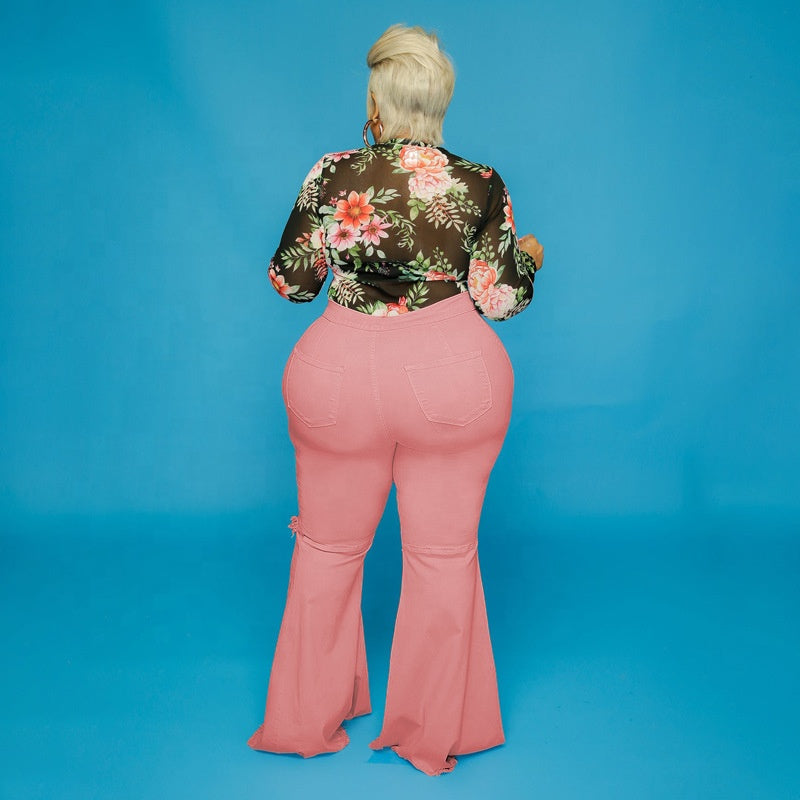 Denim Boyfriend Flare Jeas Plus Size