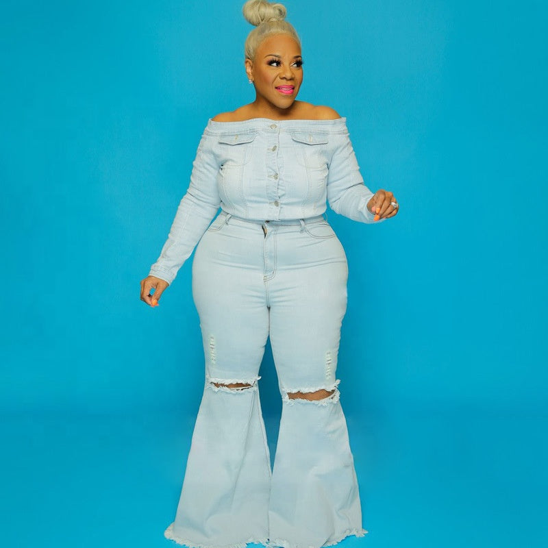 Denim Boyfriend Flare Jeas Plus Size