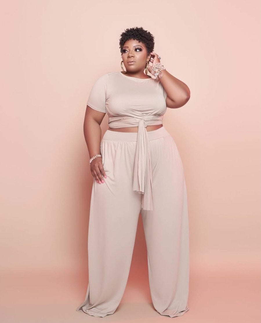 Plus Size 2 Piece Set Wide Leg Trousers