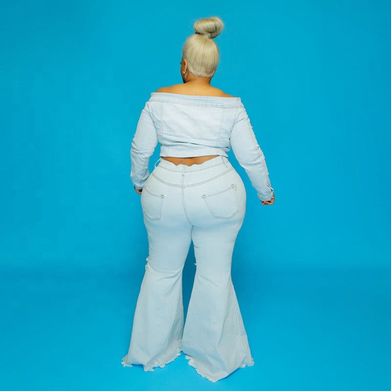 Denim Boyfriend Flare Jeas Plus Size