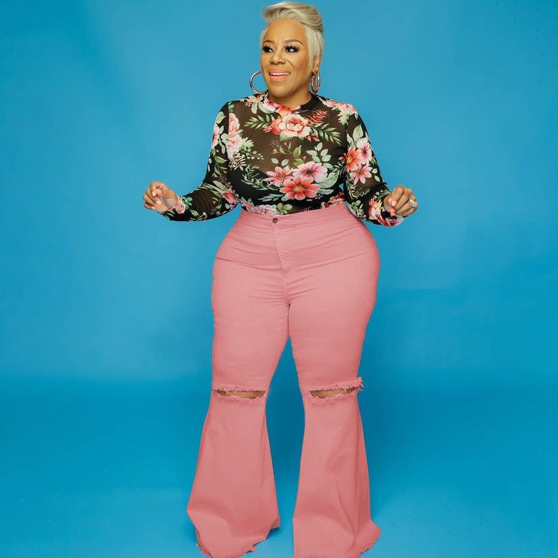 Denim Boyfriend Flare Jeas Plus Size