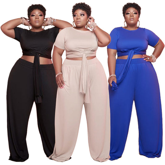 Plus Size 2 Piece Set Wide Leg Trousers