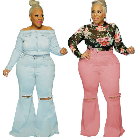 Denim Boyfriend Flare Jeas Plus Size
