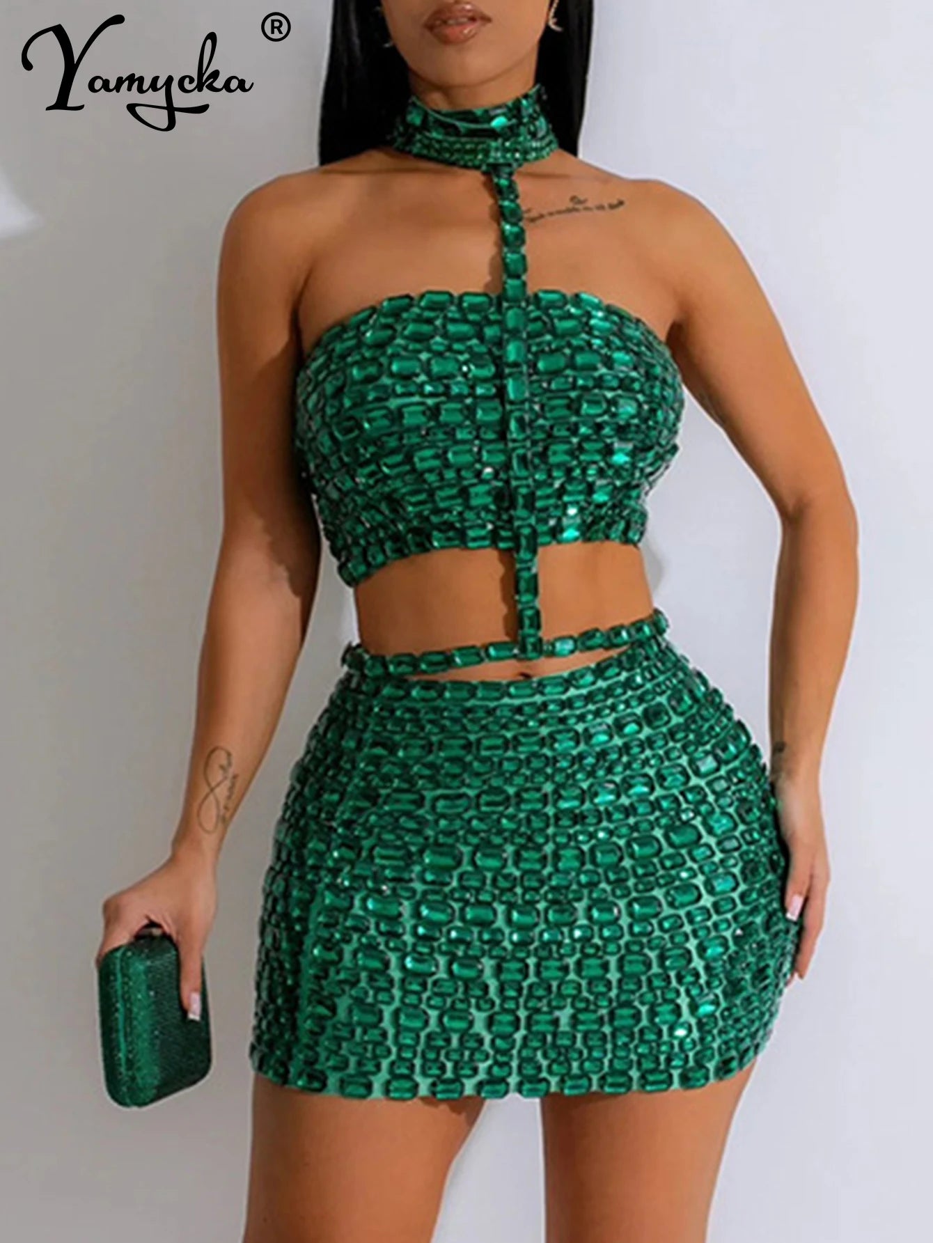 Sexy Halter Rhinestone Mini Summer Dress
