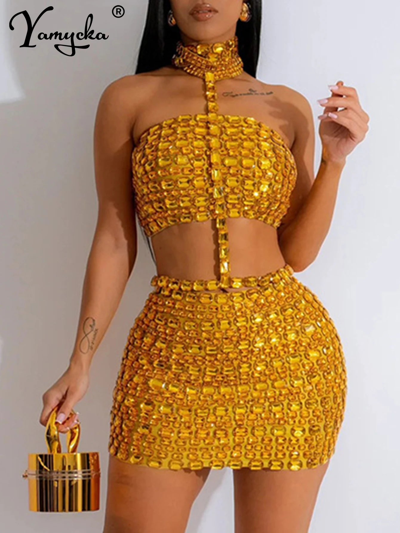 Sexy Halter Rhinestone Mini Summer Dress