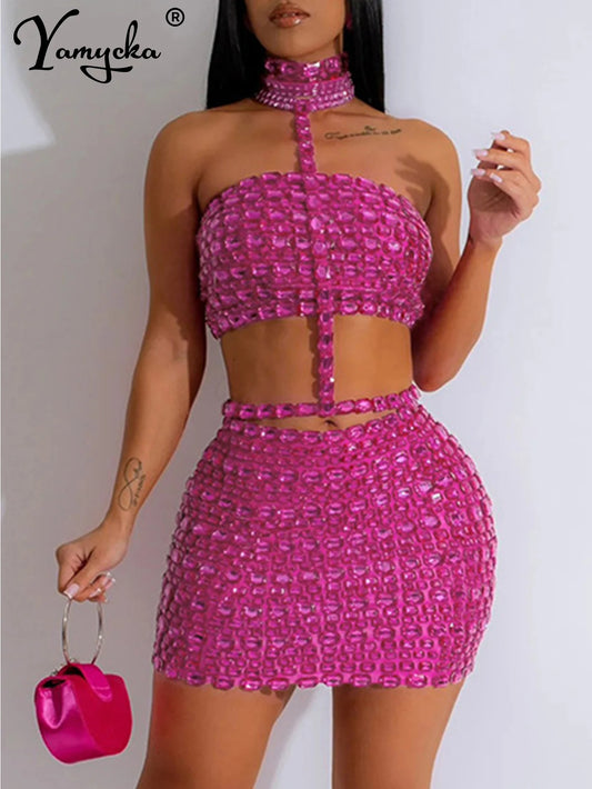 Sexy Halter Rhinestone Mini Summer Dress