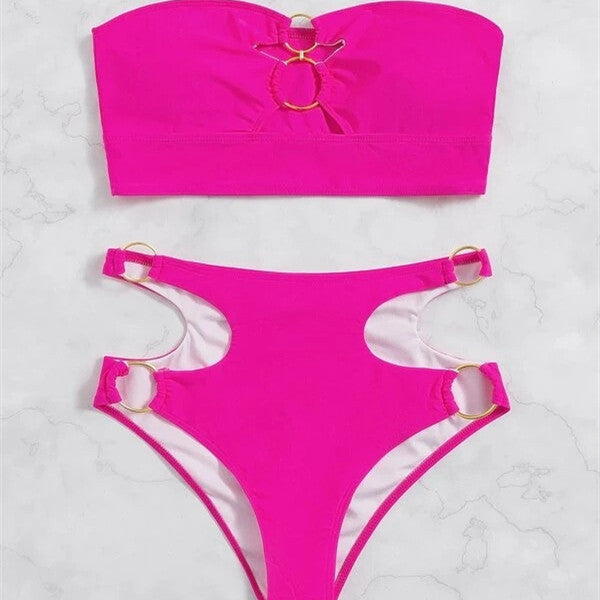 Solid Colour Split Swimming Costume Female